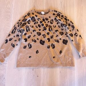 Size M  Isabel Maternity Sweater Womens Pullover Animal Print Long Sleeve Tan